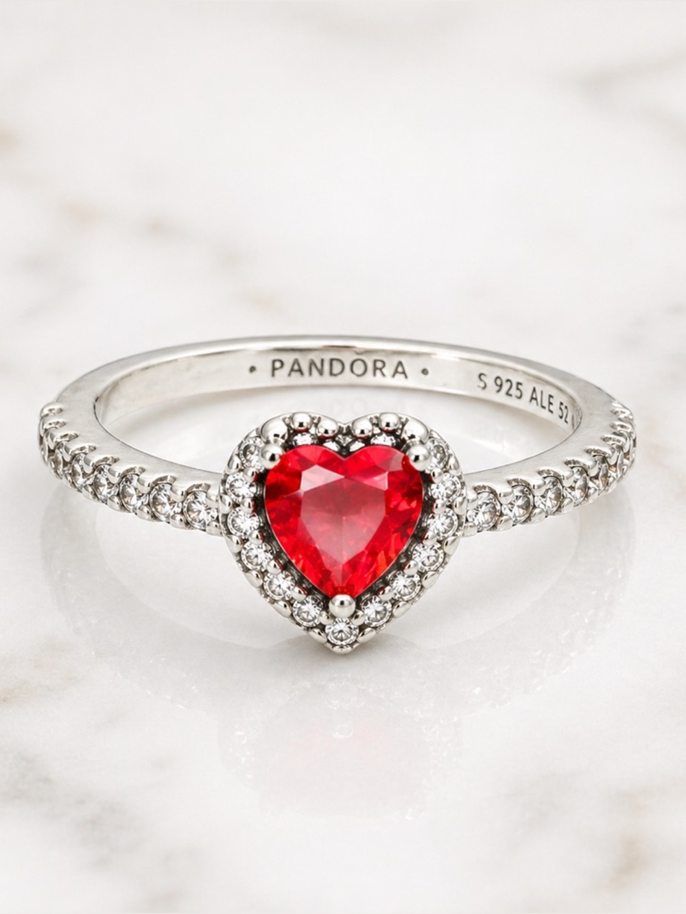 Pandora Red Heart CZ Ring S925 ALE Sterling Silver Size 7
